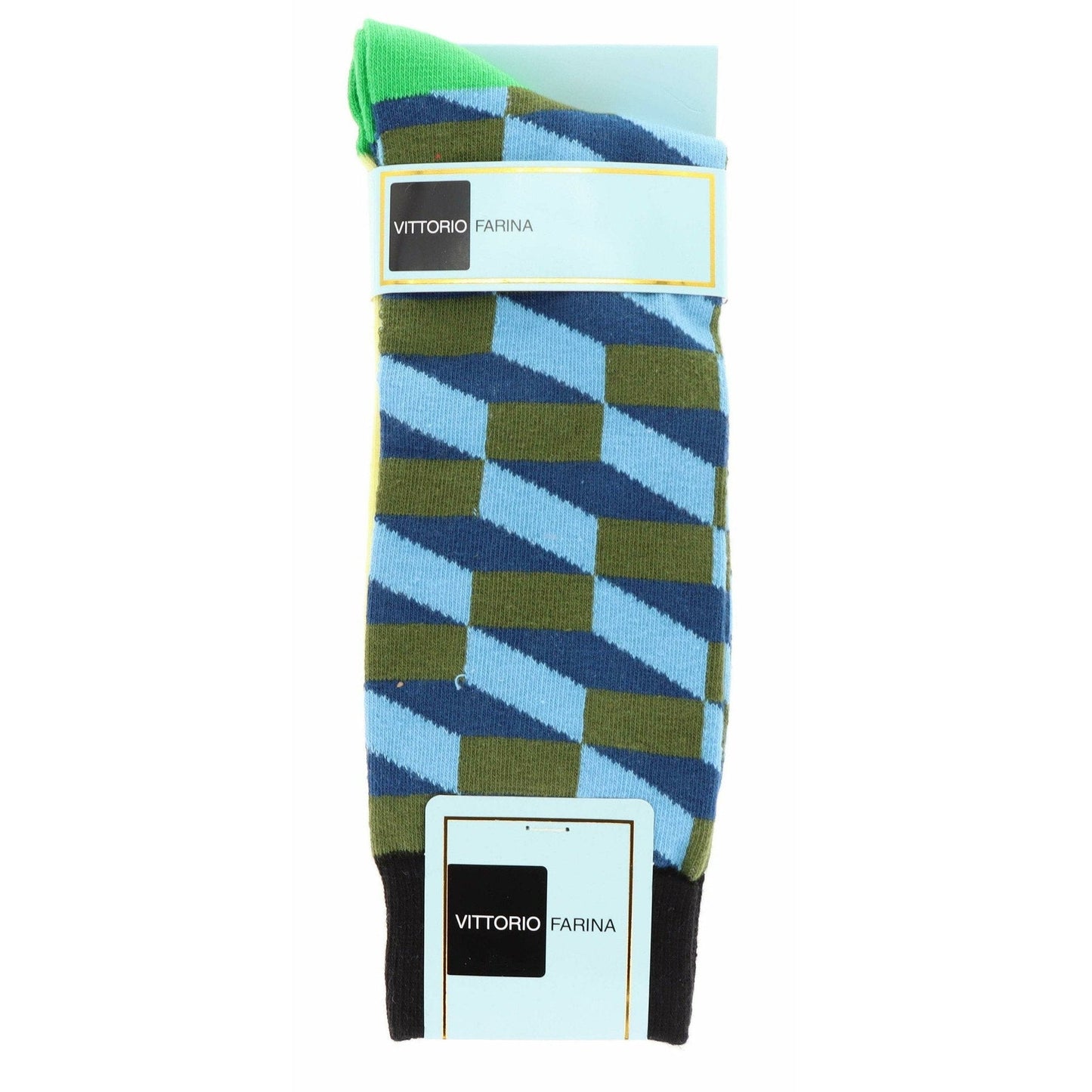Vittorio Farina Men's Cotton Anklett Checker Dress Socks - Black, Blue and Oliver - Socks - Vittorio Farina
