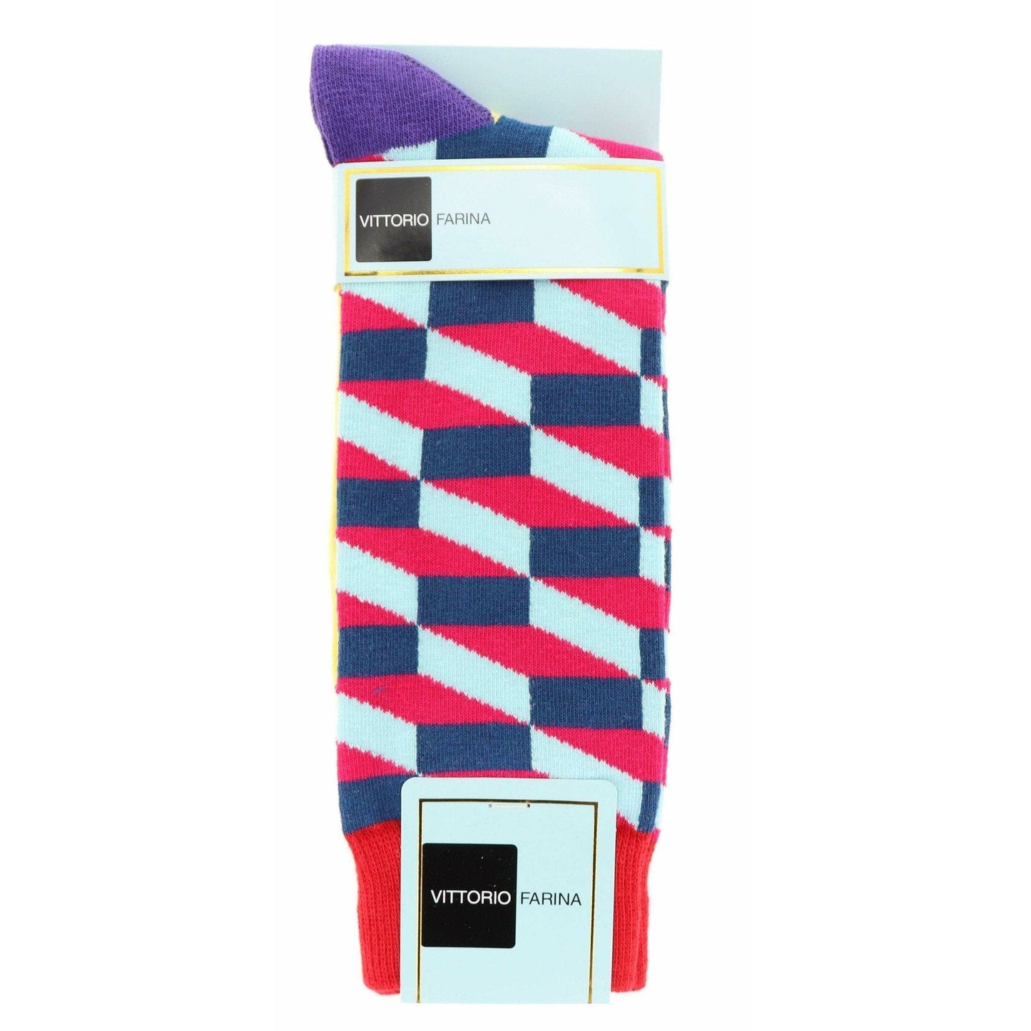 Vittorio Farina Men's Cotton Anklett Checker Dress Socks - Black, Red and Aqua - Socks - Vittorio Farina