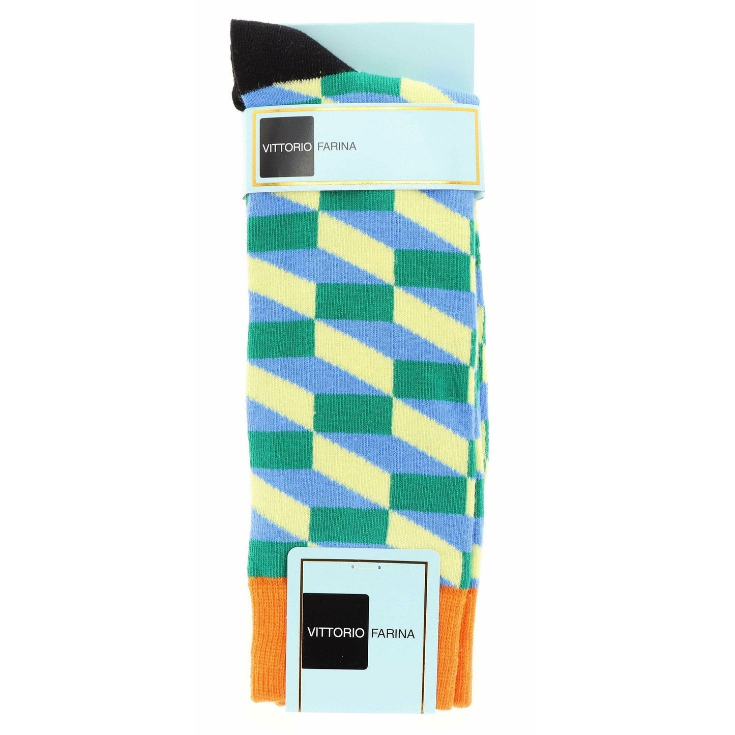 Vittorio Farina Men's Cotton Anklett Checker Dress Socks - Orange, Blue and Yellow - Socks - Vittorio Farina