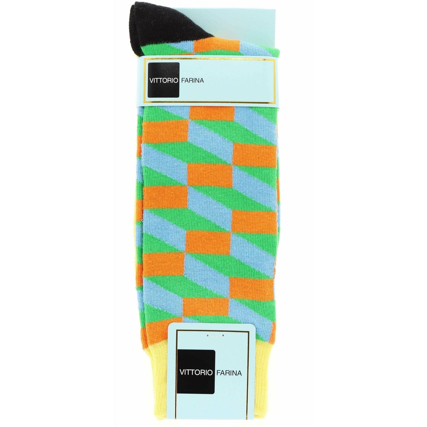 Vittorio Farina Men's Cotton Anklett Checker Dress Socks - Yellow, Green and Orange - Socks - Vittorio Farina