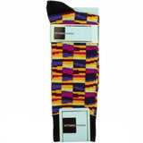 Vittorio Farina Men's Cotton Anklett Crazy Stripe Dress Socks - Black and Royal Blue - Socks - Vittorio Farina