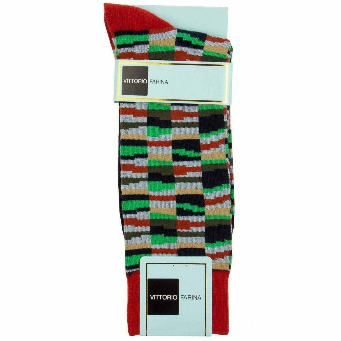 Vittorio Farina Men's Cotton Anklett Crazy Stripe Dress Socks - Red - Socks - Vittorio Farina