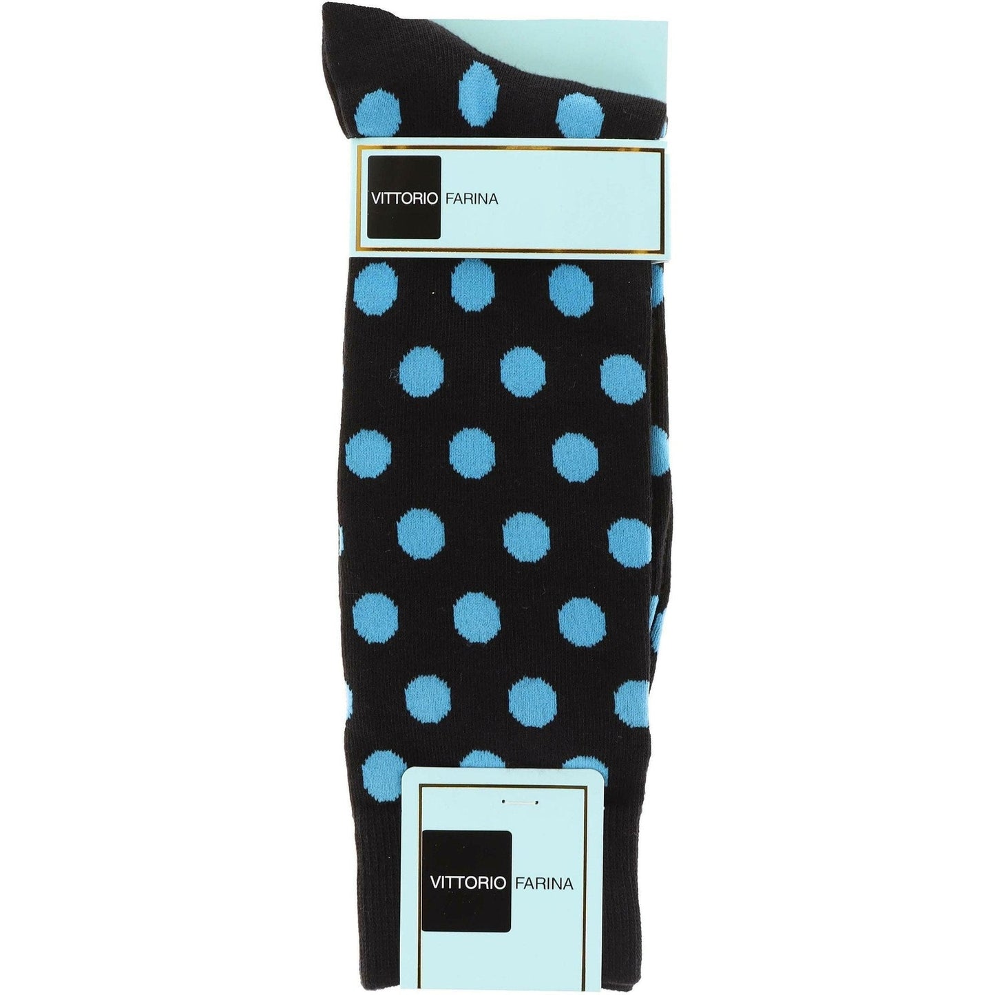 Vittorio Farina Men's Cotton Anklett Polka Dot Dress Socks - Black and Turquoise - Socks - Vittorio Farina