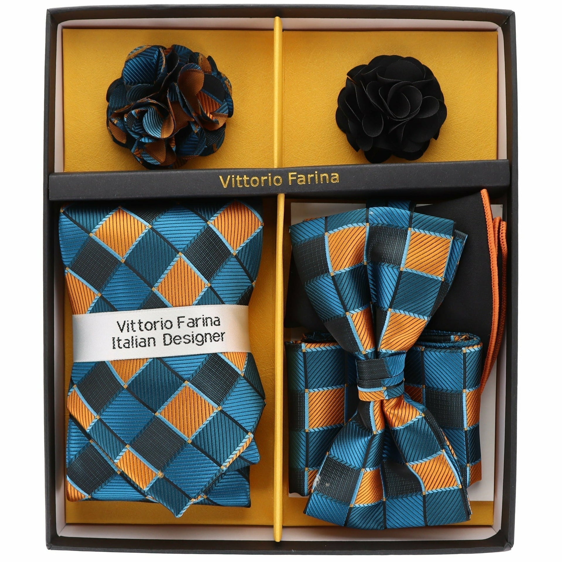 Vittorio Farina Men's Design Necktie, Bow Tie, Pocket Squares and Flower Lapel Pin in a Gift Box - GB-116 - Necktie, Bow Tie, Pocket Squares and Flower Lapel Pin - Vittorio Farina
