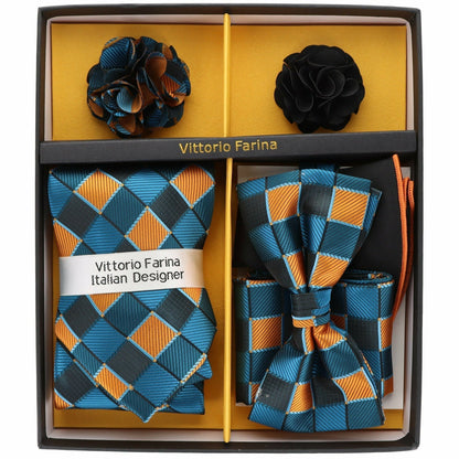 Vittorio Farina Men's Design Necktie, Bow Tie, Pocket Squares and Flower Lapel Pin in a Gift Box - GB-116 - Necktie, Bow Tie, Pocket Squares and Flower Lapel Pin - Vittorio Farina