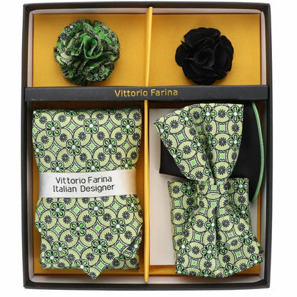 Vittorio Farina Men's Design Necktie, Bow Tie, Pocket Squares and Flower Lapel Pin in a Gift Box - GB-116 - Necktie, Bow Tie, Pocket Squares and Flower Lapel Pin - Vittorio Farina