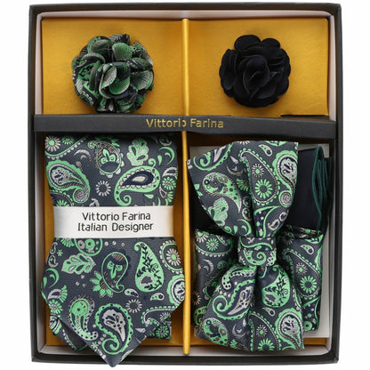 Vittorio Farina Men's Design Necktie, Bow Tie, Pocket Squares and Flower Lapel Pin in a Gift Box - GB-116 - Necktie, Bow Tie, Pocket Squares and Flower Lapel Pin - Vittorio Farina