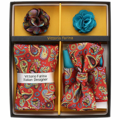 Vittorio Farina Men's Design Necktie, Bow Tie, Pocket Squares and Flower Lapel Pin in a Gift Box - GB-116 - Necktie, Bow Tie, Pocket Squares and Flower Lapel Pin - Vittorio Farina