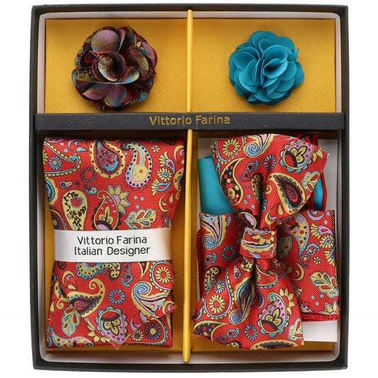 Vittorio Farina Men's Design Necktie, Bow Tie, Pocket Squares and Flower Lapel Pin in a Gift Box - GB-116 - Necktie, Bow Tie, Pocket Squares and Flower Lapel Pin - Vittorio Farina