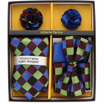 Vittorio Farina Men's Design Necktie, Bow Tie, Pocket Squares and Flower Lapel Pin in a Gift Box - GB-116 - Necktie, Bow Tie, Pocket Squares and Flower Lapel Pin - Vittorio Farina