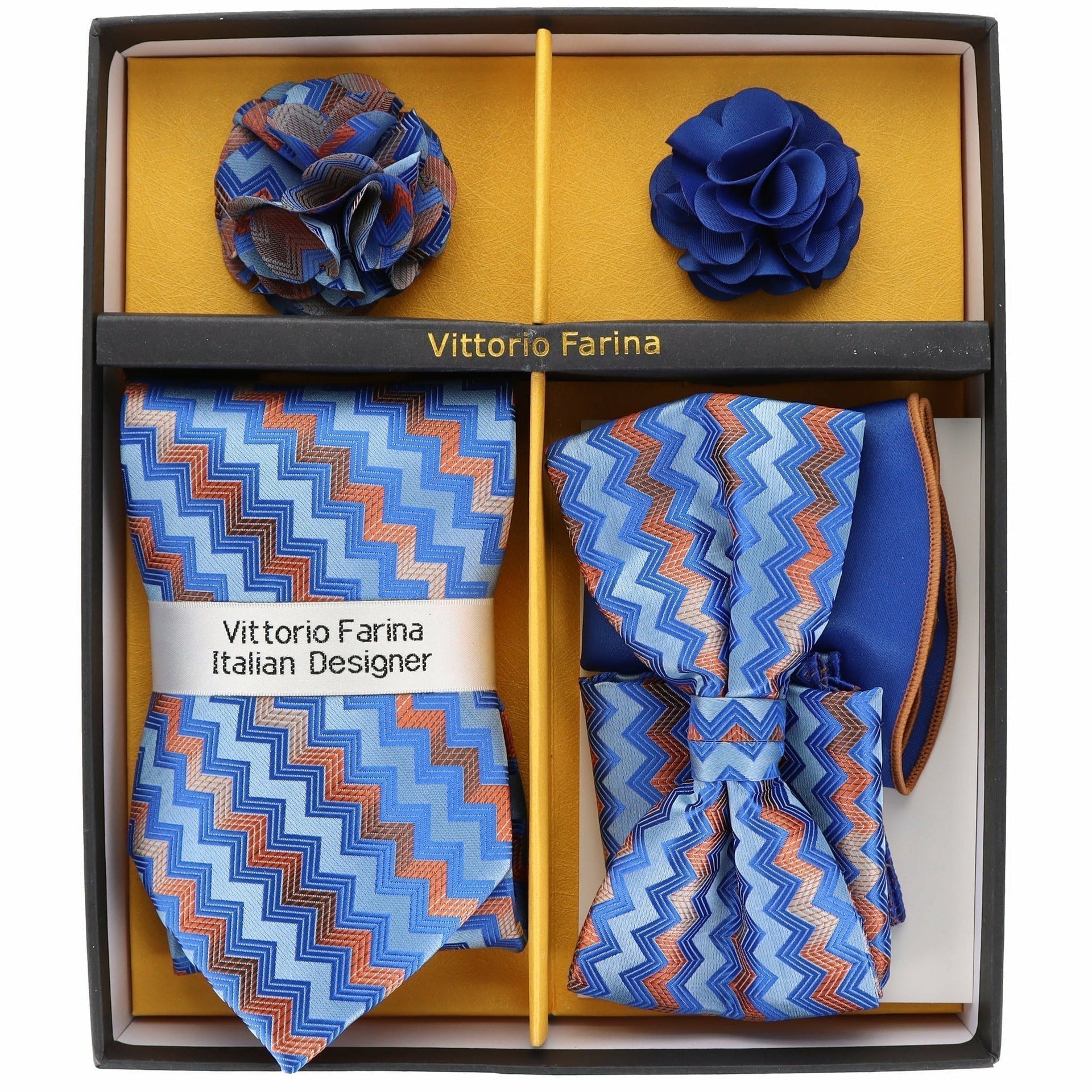 Vittorio Farina Men's Design Necktie, Bow Tie, Pocket Squares and Flower Lapel Pin in a Gift Box - GB-116 - Necktie, Bow Tie, Pocket Squares and Flower Lapel Pin - Vittorio Farina