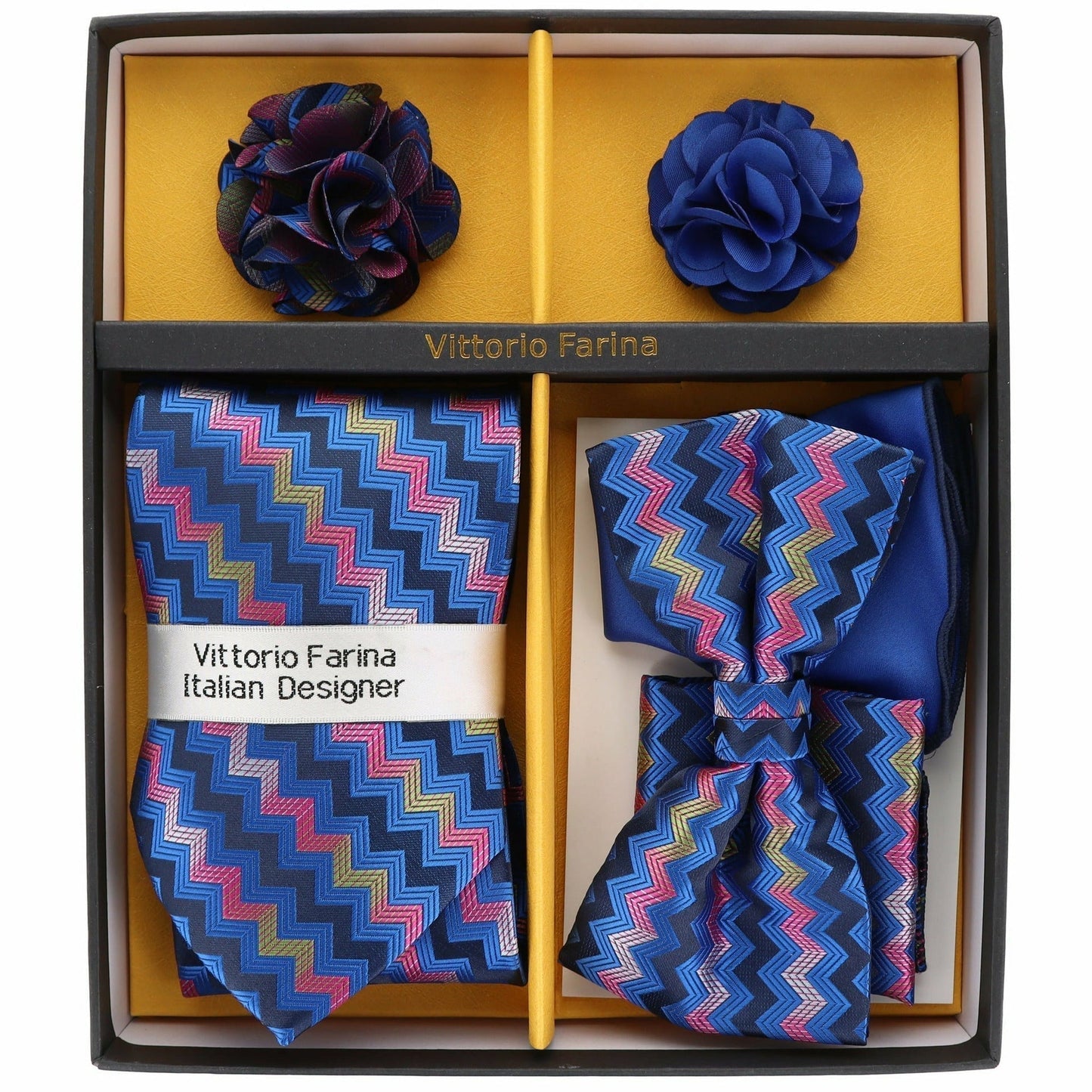 Vittorio Farina Men's Design Necktie, Bow Tie, Pocket Squares and Flower Lapel Pin in a Gift Box - GB-116 - Necktie, Bow Tie, Pocket Squares and Flower Lapel Pin - Vittorio Farina
