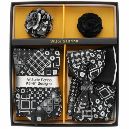 Vittorio Farina Men's Design Necktie, Bow Tie, Pocket Squares and Flower Lapel Pin in a Gift Box - GB-116 - Necktie, Bow Tie, Pocket Squares and Flower Lapel Pin - Vittorio Farina