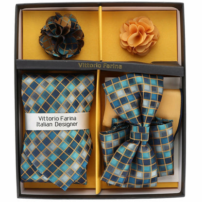 Vittorio Farina Men's Design Necktie, Bow Tie, Pocket Squares and Flower Lapel Pin in a Gift Box - GB-116 - Necktie, Bow Tie, Pocket Squares and Flower Lapel Pin - Vittorio Farina