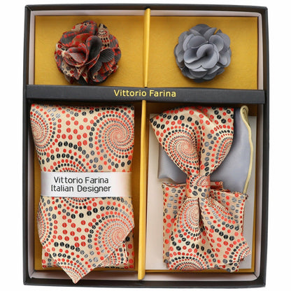 Vittorio Farina Men's Design Necktie, Bow Tie, Pocket Squares and Flower Lapel Pin in a Gift Box - GB-116 - Necktie, Bow Tie, Pocket Squares and Flower Lapel Pin - Vittorio Farina