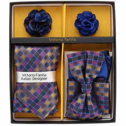 Vittorio Farina Men's Design Necktie, Bow Tie, Pocket Squares and Flower Lapel Pin in a Gift Box - GB-116 - Necktie, Bow Tie, Pocket Squares and Flower Lapel Pin - Vittorio Farina