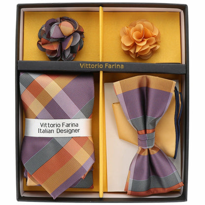 Vittorio Farina Men's Design Necktie, Bow Tie, Pocket Squares and Flower Lapel Pin in a Gift Box - GB-116 - Necktie, Bow Tie, Pocket Squares and Flower Lapel Pin - Vittorio Farina