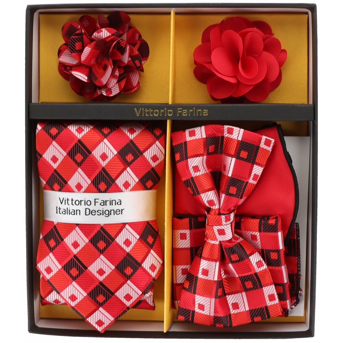 Vittorio Farina Men's Design Necktie, Bow Tie, Pocket Squares and Flower Lapel Pin in a Gift Box - GB-116 - Necktie, Bow Tie, Pocket Squares and Flower Lapel Pin - Vittorio Farina