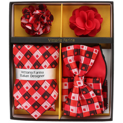 Vittorio Farina Men's Design Necktie, Bow Tie, Pocket Squares and Flower Lapel Pin in a Gift Box - GB-116 - Necktie, Bow Tie, Pocket Squares and Flower Lapel Pin - Vittorio Farina