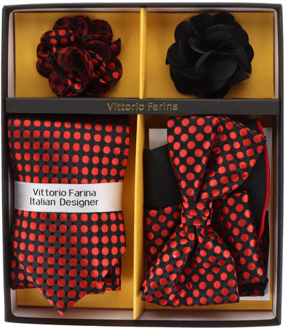 Vittorio Farina Men's Design Necktie, Bow Tie, Pocket Squares and Flower Lapel Pin in a Gift Box - GB-21001 - Necktie, Bow Tie, Pocket Squares and Flower Lapel Pin - Vittorio Farina