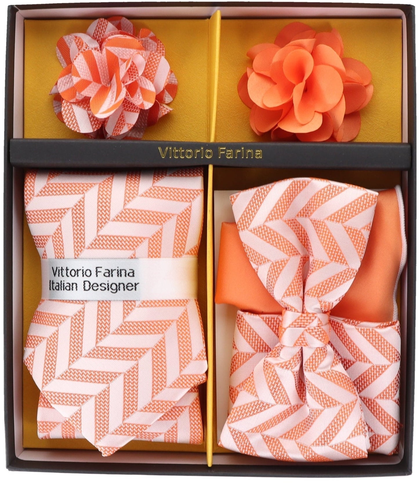 Vittorio Farina Men's Design Necktie, Bow Tie, Pocket Squares and Flower Lapel Pin in a Gift Box - GB-21006 - Necktie, Bow Tie, Pocket Squares and Flower Lapel Pin - Vittorio Farina