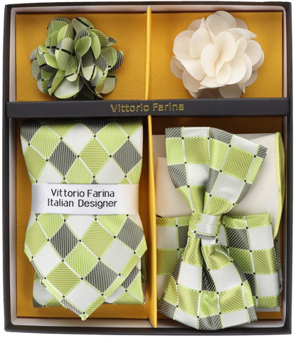 Vittorio Farina Men's Design Necktie, Bow Tie, Pocket Squares and Flower Lapel Pin in a Gift Box - GB-21009 - Necktie, Bow Tie, Pocket Squares and Flower Lapel Pin - Vittorio Farina