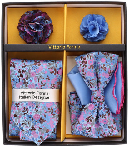 Vittorio Farina Men's Design Necktie, Bow Tie, Pocket Squares and Flower Lapel Pin in a Gift Box - GB-21017 - Necktie, Bow Tie, Pocket Squares and Flower Lapel Pin - Vittorio Farina