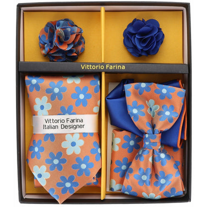 Vittorio Farina Men's Design Necktie, Bow Tie, Pocket Squares and Flower Lapel Pin in a Gift Box - GB-21019 - Necktie, Bow Tie, Pocket Squares and Flower Lapel Pin - Vittorio Farina