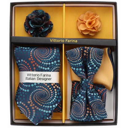 Vittorio Farina Men's Design Necktie, Bow Tie, Pocket Squares and Flower Lapel Pin in a Gift Box - GB-21037 - Necktie, Bow Tie, Pocket Squares and Flower Lapel Pin - Vittorio Farina