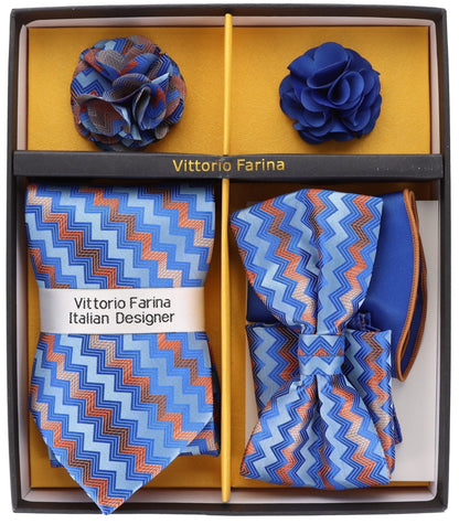 Vittorio Farina Men's Design Necktie, Bow Tie, Pocket Squares and Flower Lapel Pin in a Gift Box - GB-21043 - Necktie, Bow Tie, Pocket Squares and Flower Lapel Pin - Vittorio Farina