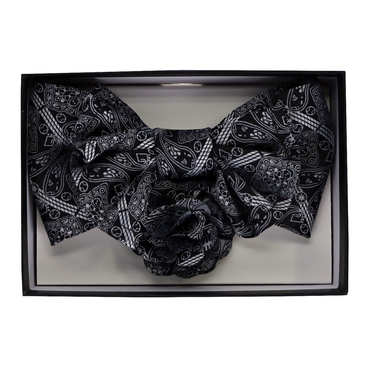 Vittorio Farina Men's Design XL Bow Tie, Pocket Square and Flower Lapel Pin in Gift Box - GB-XLBHL_2128 - Bow Tie, Pocket Square & Lapel Pin - Vittorio Farina