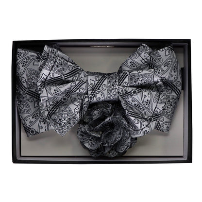 Vittorio Farina Men's Design XL Bow Tie, Pocket Square and Flower Lapel Pin in Gift Box - GB-XLBHL_2129 - Bow Tie, Pocket Square & Lapel Pin - Vittorio Farina