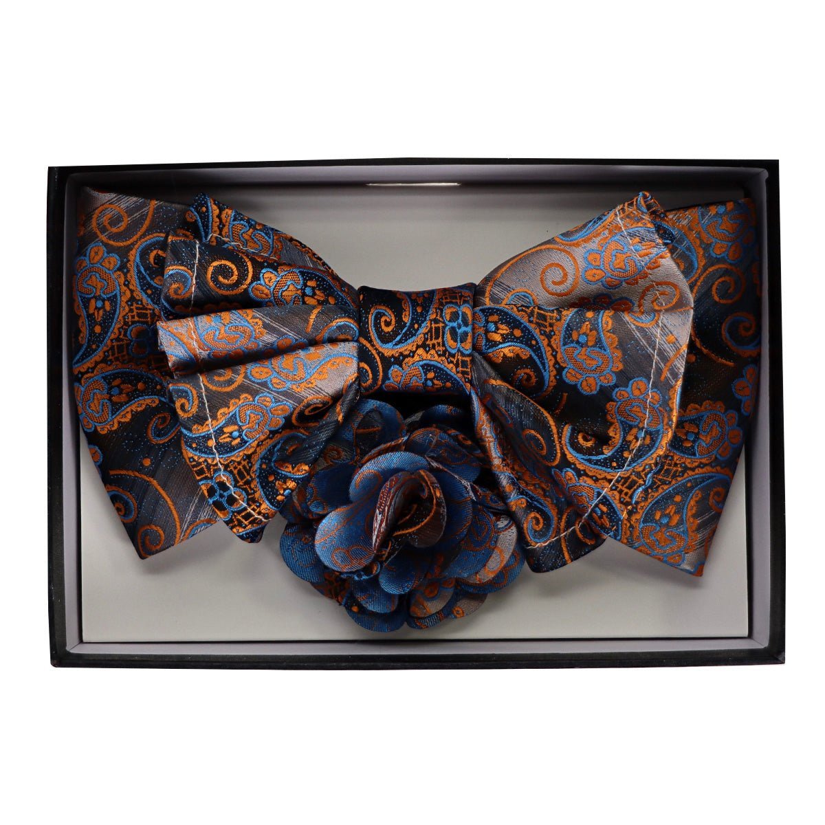 Vittorio Farina Men's Design XL Bow Tie, Pocket Square and Flower Lapel Pin in Gift Box - GB-XLBHL_2130 - Bow Tie, Pocket Square & Lapel Pin - Vittorio Farina