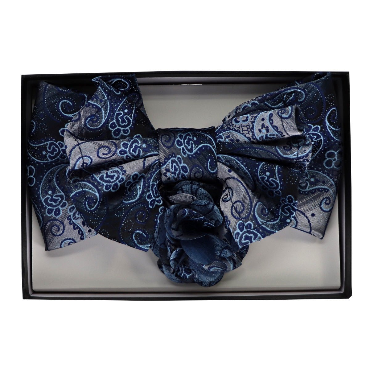 Vittorio Farina Men's Design XL Bow Tie, Pocket Square and Flower Lapel Pin in Gift Box - GB-XLBHL_2131 - Bow Tie, Pocket Square & Lapel Pin - Vittorio Farina