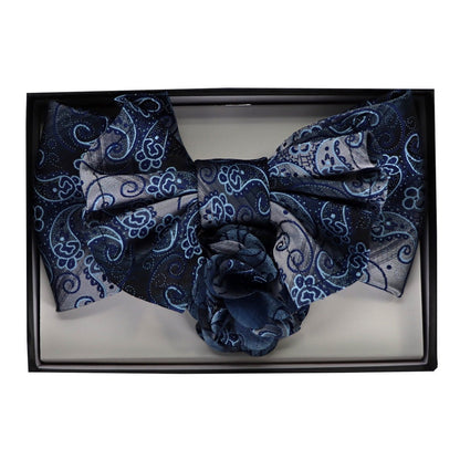 Vittorio Farina Men's Design XL Bow Tie, Pocket Square and Flower Lapel Pin in Gift Box - GB-XLBHL_2131 - Bow Tie, Pocket Square & Lapel Pin - Vittorio Farina