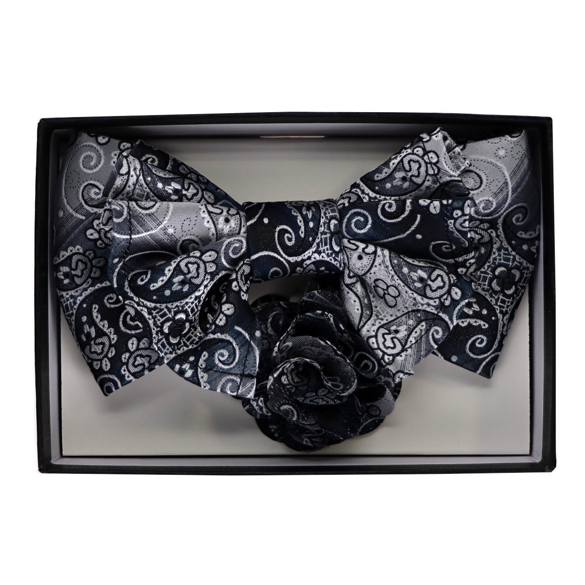 Vittorio Farina Men's Design XL Bow Tie, Pocket Square and Flower Lapel Pin in Gift Box - GB-XLBHL_2132 - Bow Tie, Pocket Square & Lapel Pin - Vittorio Farina