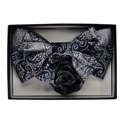Vittorio Farina Men's Design XL Bow Tie, Pocket Square and Flower Lapel Pin in Gift Box - GB-XLBHL_2132 - Bow Tie, Pocket Square & Lapel Pin - Vittorio Farina