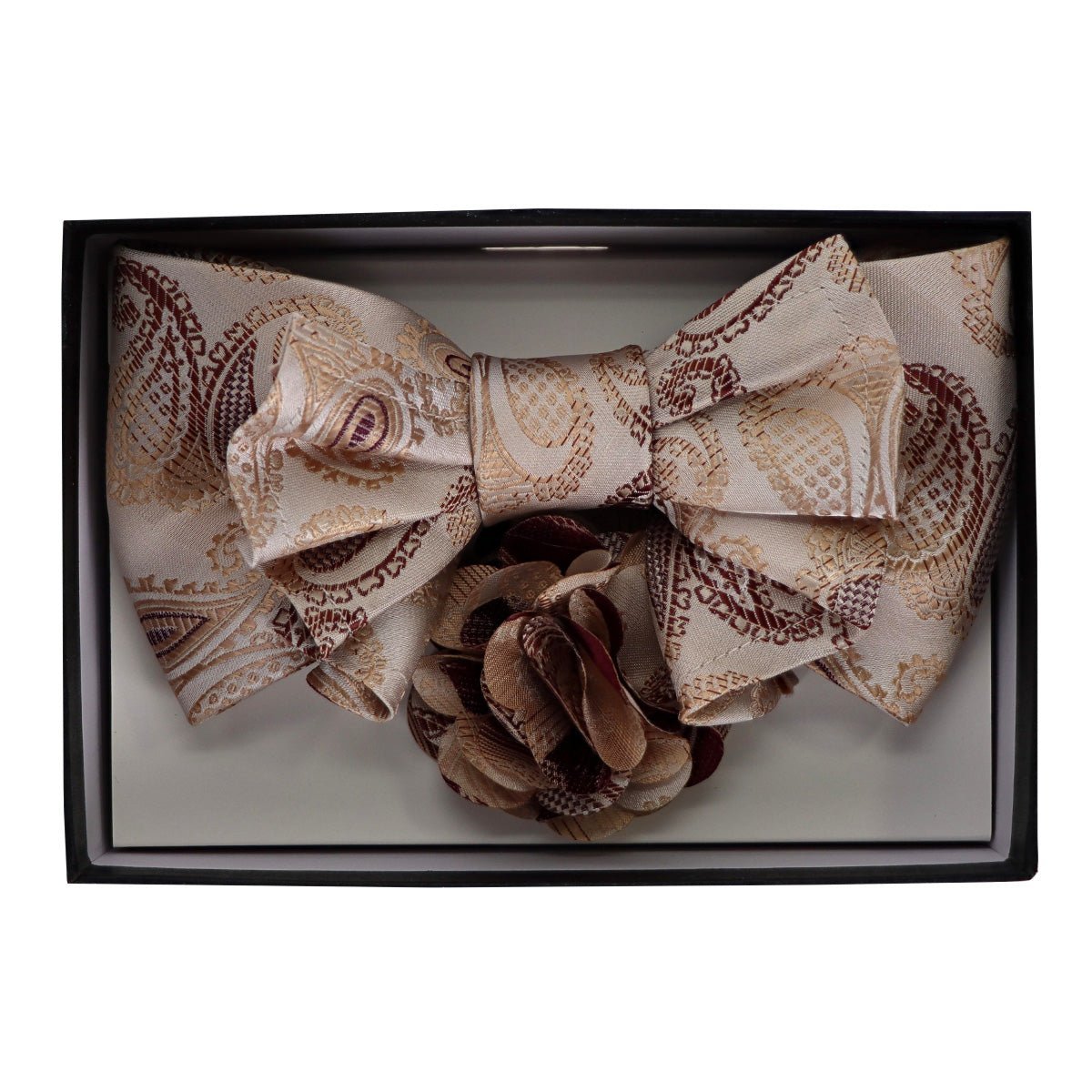 Vittorio Farina Men's Design XL Bow Tie, Pocket Square and Flower Lapel Pin in Gift Box - GB-XLBHL_2133 - Bow Tie, Pocket Square & Lapel Pin - Vittorio Farina