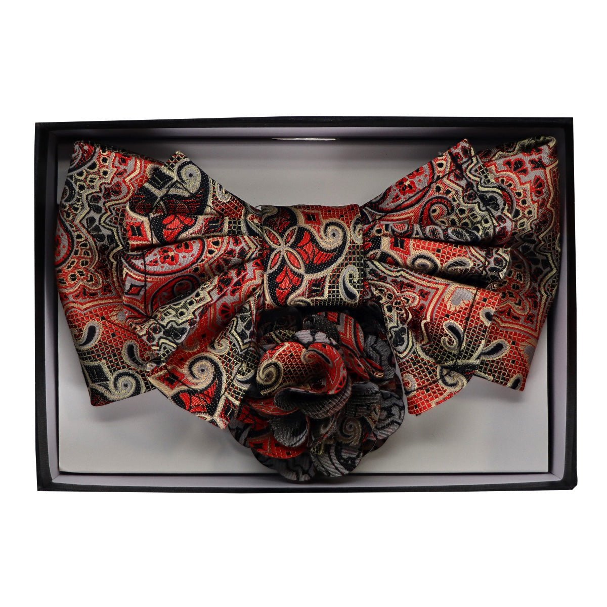 Vittorio Farina Men's Design XL Bow Tie, Pocket Square and Flower Lapel Pin in Gift Box - GB-XLBHL_2137 - Bow Tie, Pocket Square & Lapel Pin - Vittorio Farina