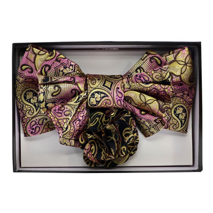 Vittorio Farina Men's Design XL Bow Tie, Pocket Square and Flower Lapel Pin in Gift Box - GB-XLBHL_2138 - Bow Tie, Pocket Square & Lapel Pin - Vittorio Farina