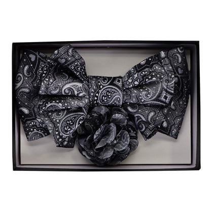 Vittorio Farina Men's Design XL Bow Tie, Pocket Square and Flower Lapel Pin in Gift Box - GB-XLBHL_2139 - Bow Tie, Pocket Square & Lapel Pin - Vittorio Farina
