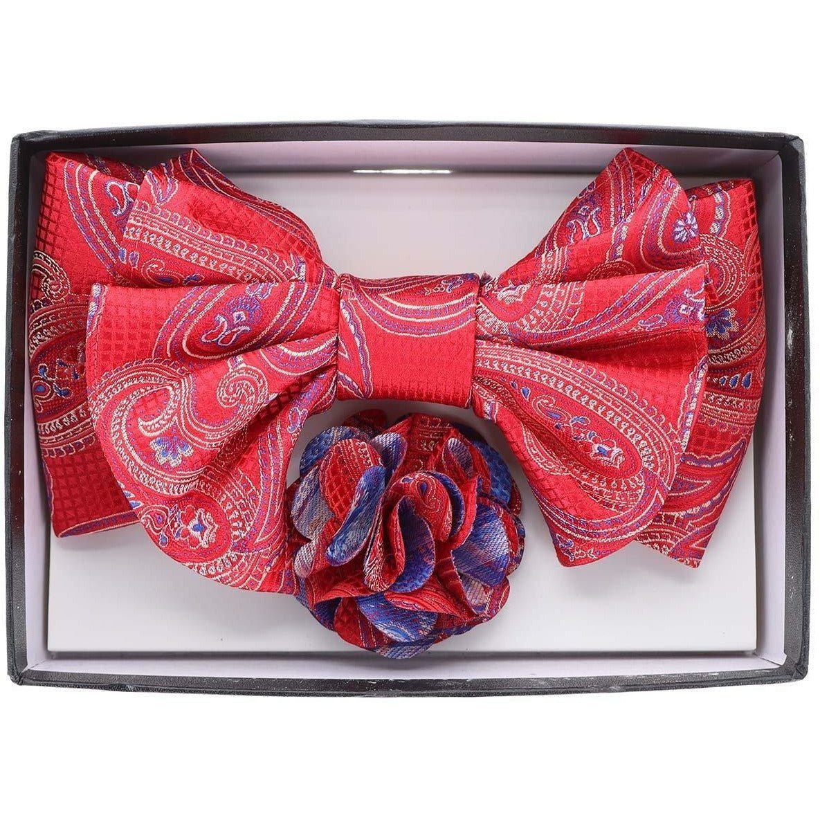 Vittorio Farina Men's Design XL Bow Tie, Pocket Square and Flower Lapel Pin in Gift Box - XL2102 - Bow Tie, Pocket Square & Lapel Pin - Vittorio Farina