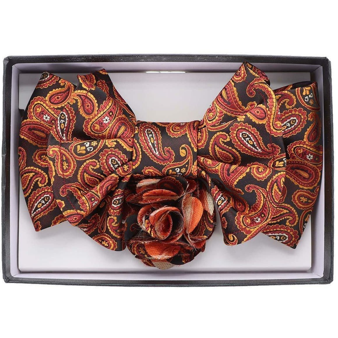 Vittorio Farina Men's Design XL Bow Tie, Pocket Square and Flower Lapel Pin in Gift Box - XL2103 - Bow Tie, Pocket Square & Lapel Pin - Vittorio Farina