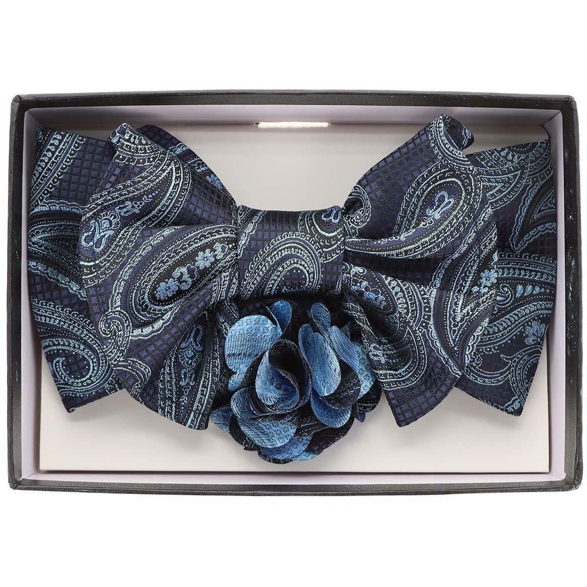 Vittorio Farina Men's Design XL Bow Tie, Pocket Square and Flower Lapel Pin in Gift Box - XL2103 - Bow Tie, Pocket Square & Lapel Pin - Vittorio Farina