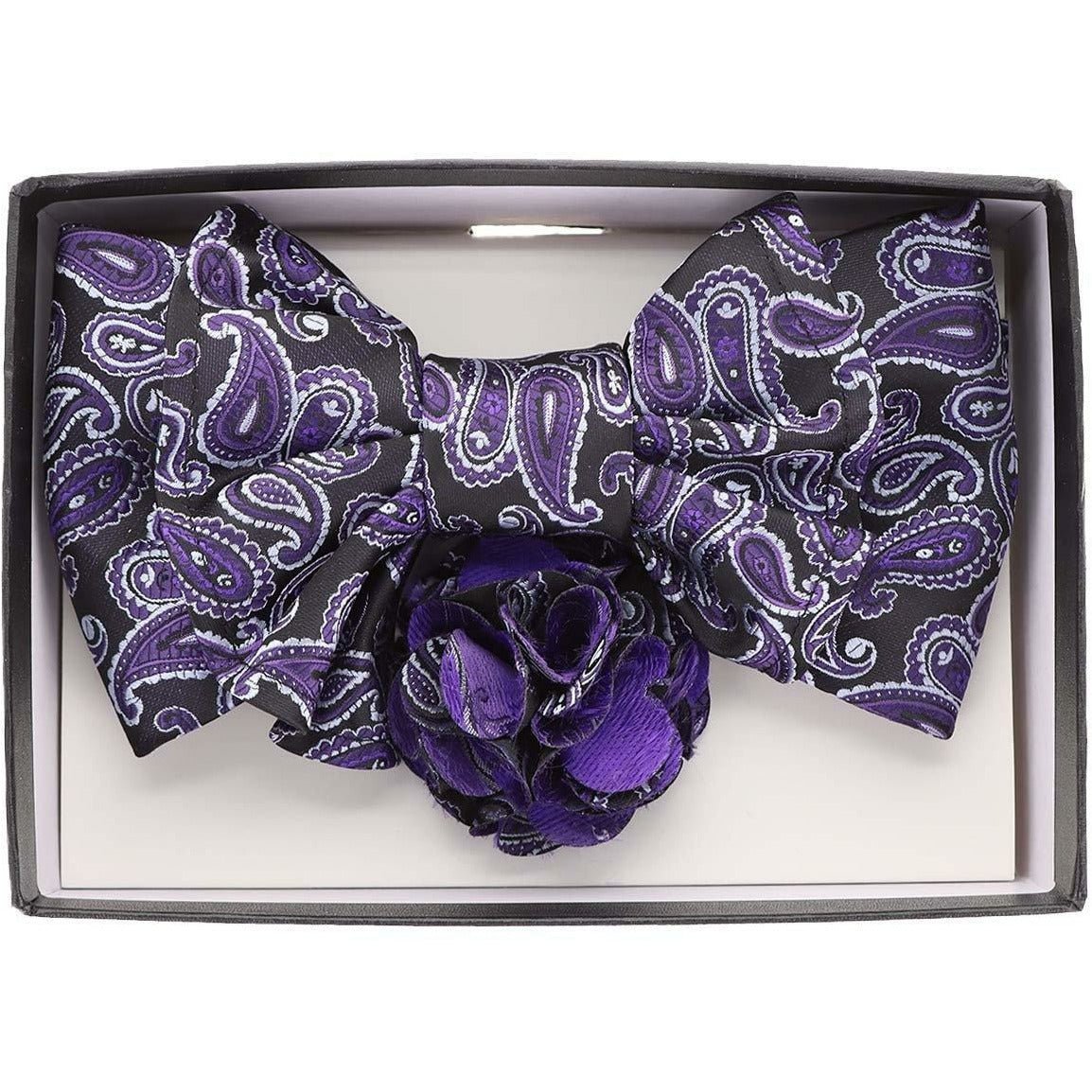 Vittorio Farina Men's Design XL Bow Tie, Pocket Square and Flower Lapel Pin in Gift Box - XL2103 - Bow Tie, Pocket Square & Lapel Pin - Vittorio Farina