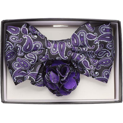 Vittorio Farina Men's Design XL Bow Tie, Pocket Square and Flower Lapel Pin in Gift Box - XL2103 - Bow Tie, Pocket Square & Lapel Pin - Vittorio Farina