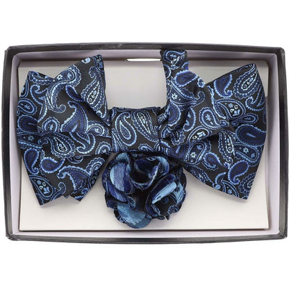 Vittorio Farina Men's Design XL Bow Tie, Pocket Square and Flower Lapel Pin in Gift Box - XL2106 - Bow Tie, Pocket Square & Lapel Pin - Vittorio Farina