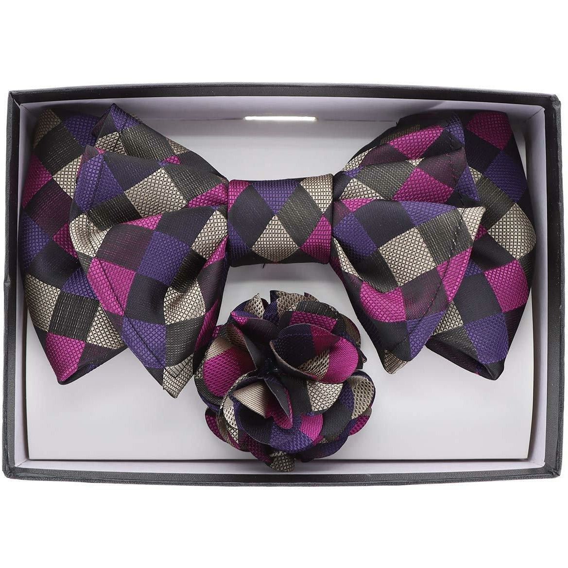 Vittorio Farina Men's Design XL Bow Tie, Pocket Square and Flower Lapel Pin in Gift Box - XL2107 - Bow Tie, Pocket Square & Lapel Pin - Vittorio Farina