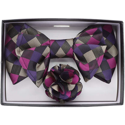 Vittorio Farina Men's Design XL Bow Tie, Pocket Square and Flower Lapel Pin in Gift Box - XL2107 - Bow Tie, Pocket Square & Lapel Pin - Vittorio Farina
