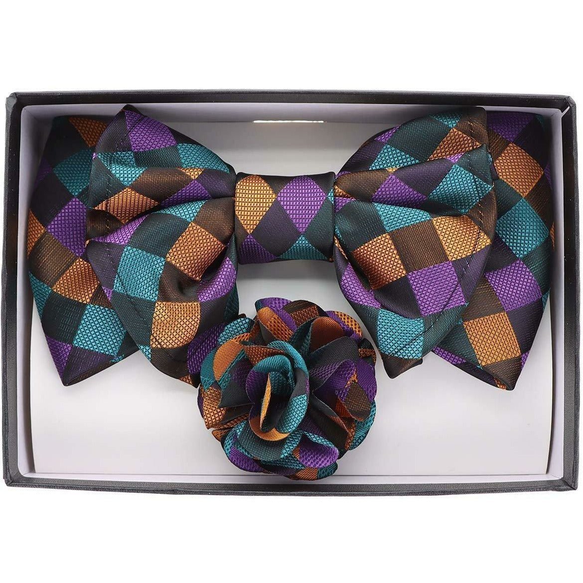 Vittorio Farina Men's Design XL Bow Tie, Pocket Square and Flower Lapel Pin in Gift Box - XL2107 - Bow Tie, Pocket Square & Lapel Pin - Vittorio Farina